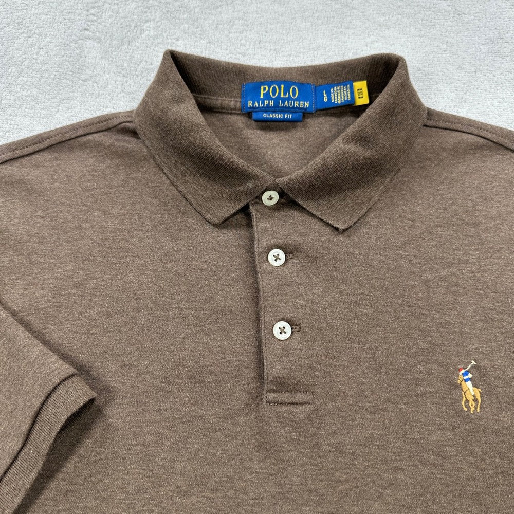Polo Ralph Lauren Polo Shirt Mens Large Brown Classic Fit Soft Cotton Pony Logo